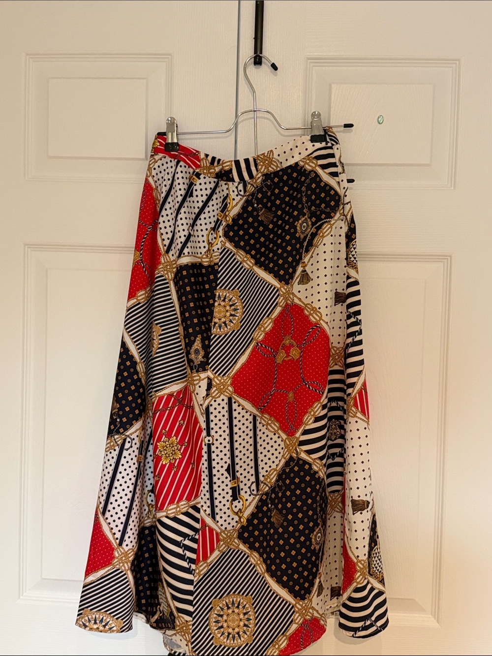 mango Patterned Midi Skirt in Red, Black & White
